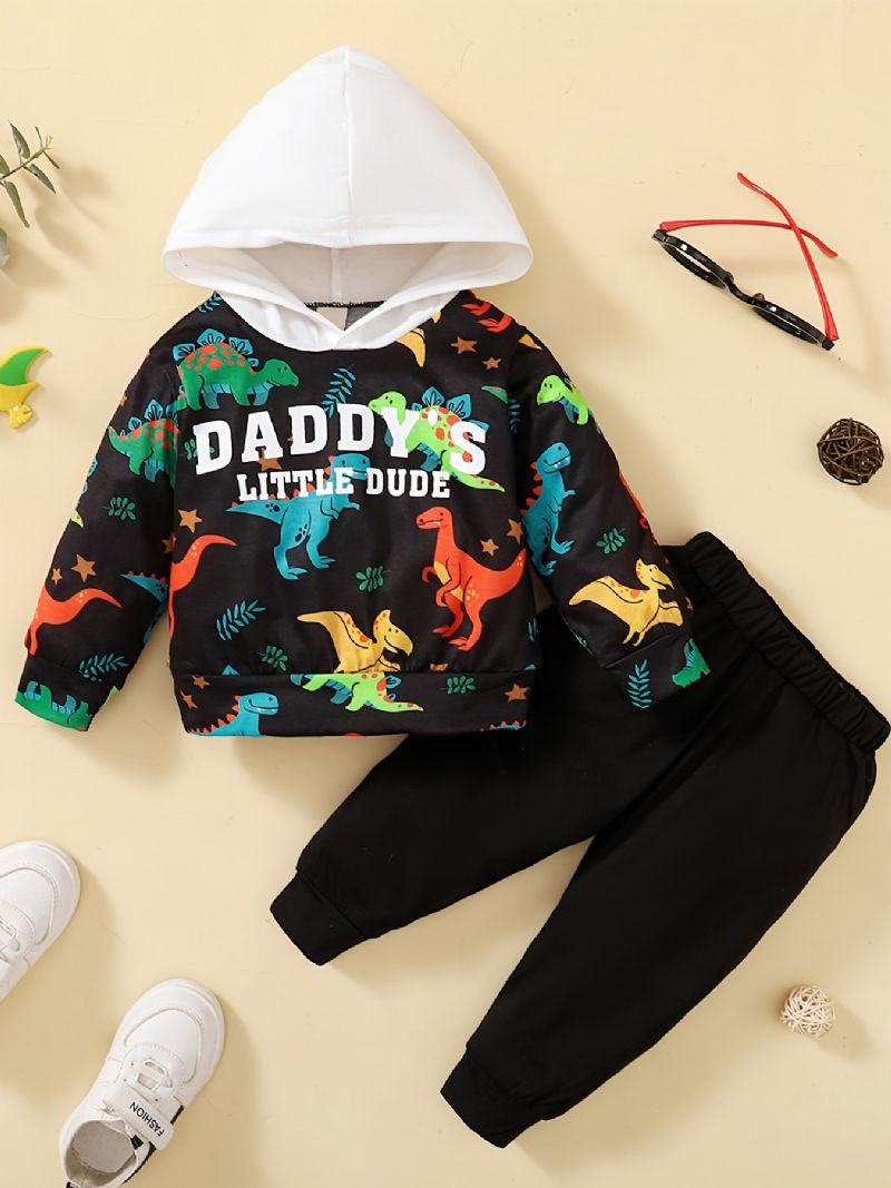 Bebis Pojkar Dinosaur Mönster Hoodie & Matchande Byxor Set Bebiskläder