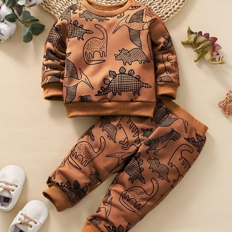 Bebis Pojkar Dinosaur Print Sweatshirt + Matchande Träningsbyxor Set Bebiskläder