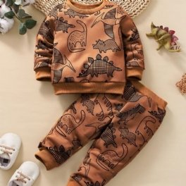 Bebis Pojkar Dinosaur Print Sweatshirt + Matchande Träningsbyxor Set Bebiskläder