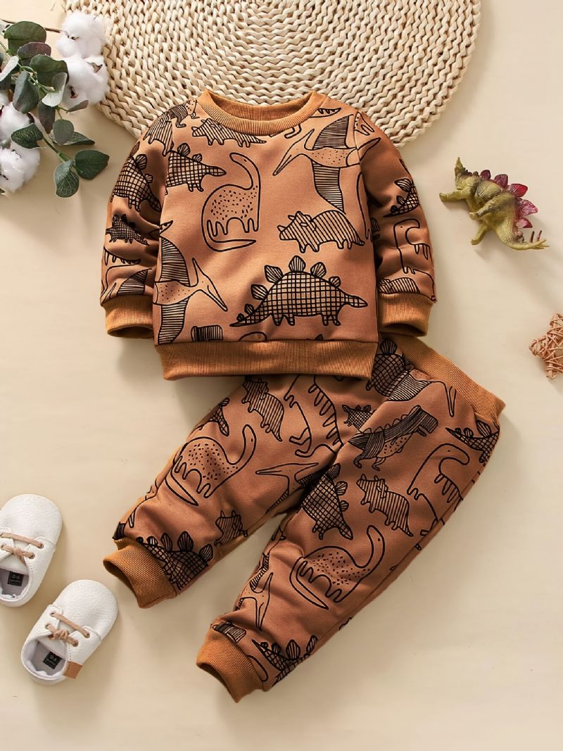 Bebis Pojkar Dinosaur Print Sweatshirt + Matchande Träningsbyxor Set Bebiskläder