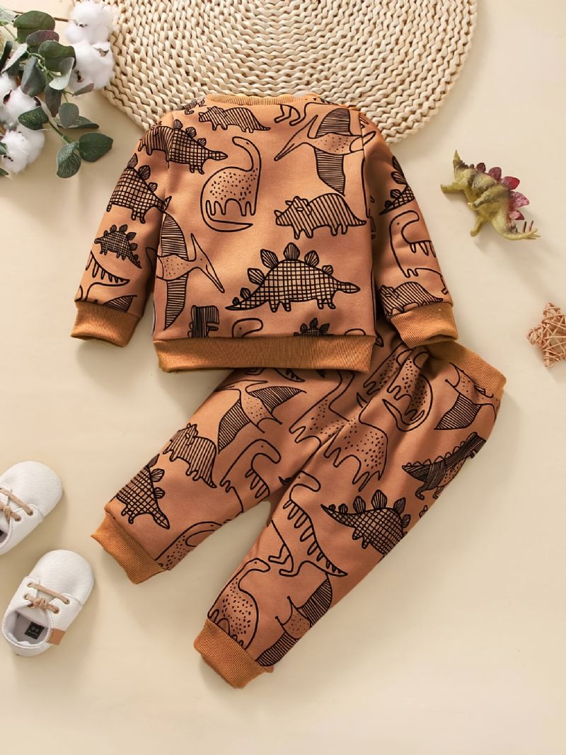 Bebis Pojkar Dinosaur Print Sweatshirt + Matchande Träningsbyxor Set Bebiskläder