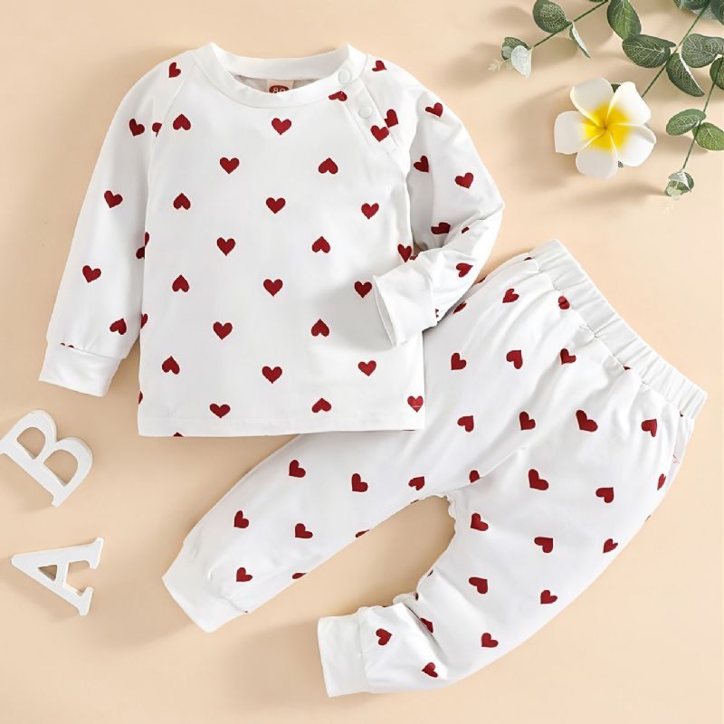 Bebis Pojkar Flickor Heart Print Långärmade Sweatshirts Toppar & Byxor Set Underkläder Pyjamas Set