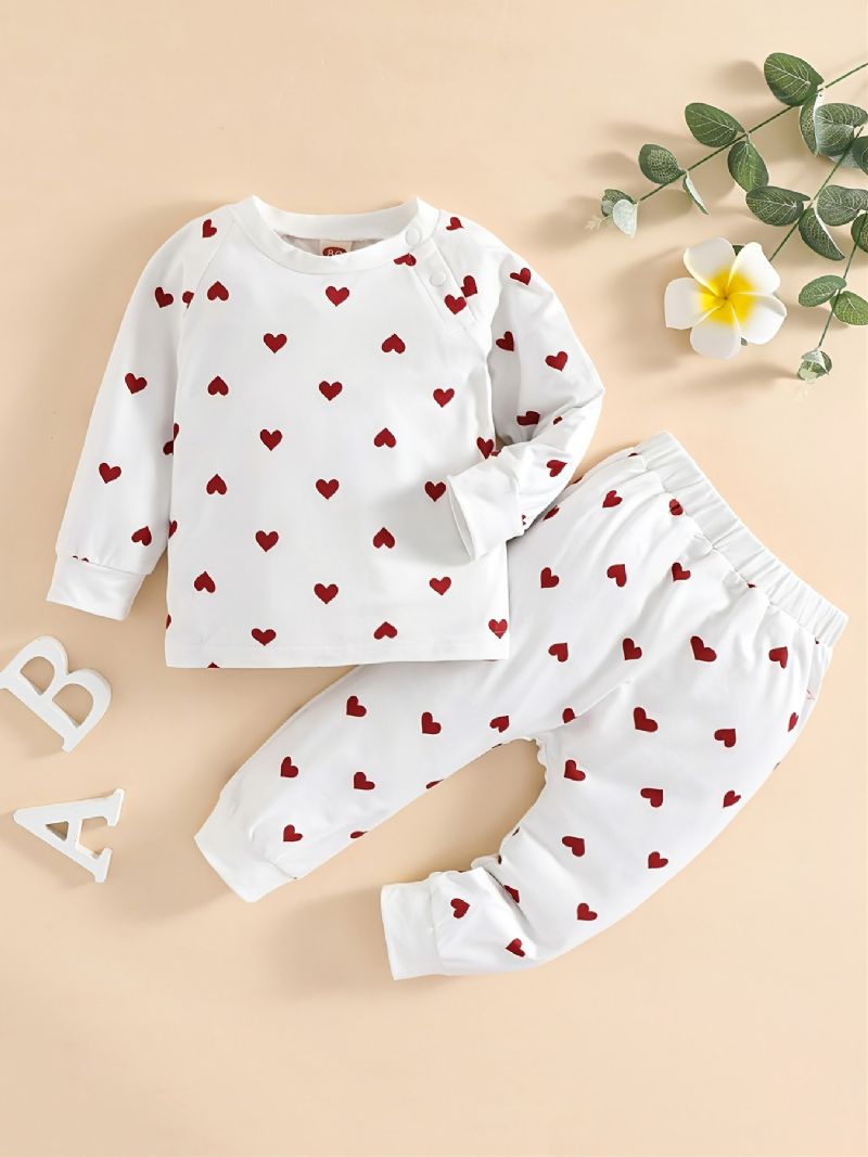 Bebis Pojkar Flickor Heart Print Långärmade Sweatshirts Toppar & Byxor Set Underkläder Pyjamas Set