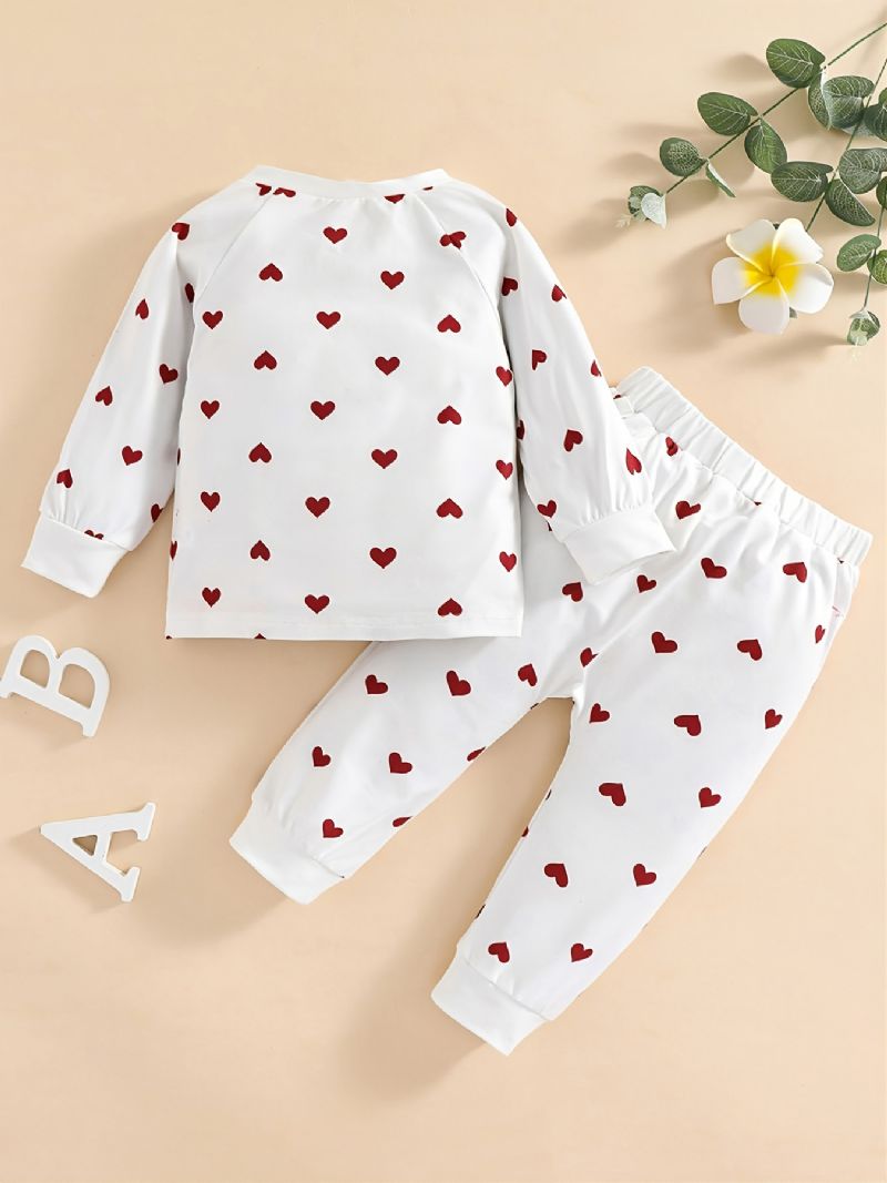 Bebis Pojkar Flickor Heart Print Långärmade Sweatshirts Toppar & Byxor Set Underkläder Pyjamas Set