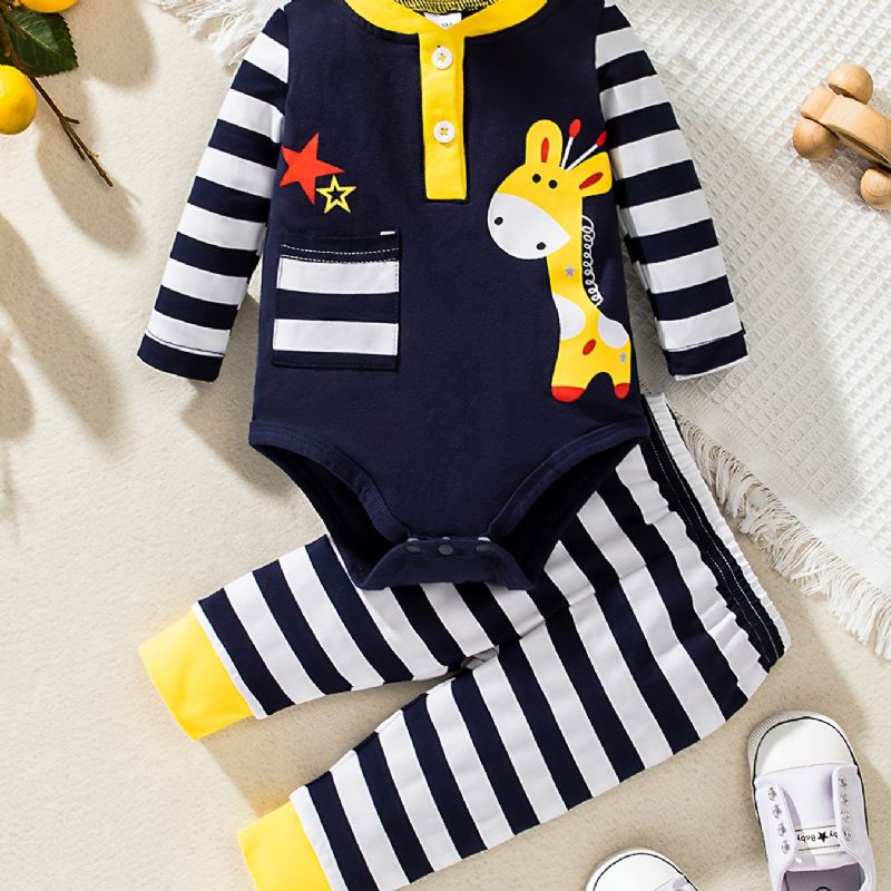 Bebis Pojkar Flickor Långärmad Rådjursmönster Romper + Randiga Byxor Set Nyfödda Spädbarn Bebiskläder Layette Set