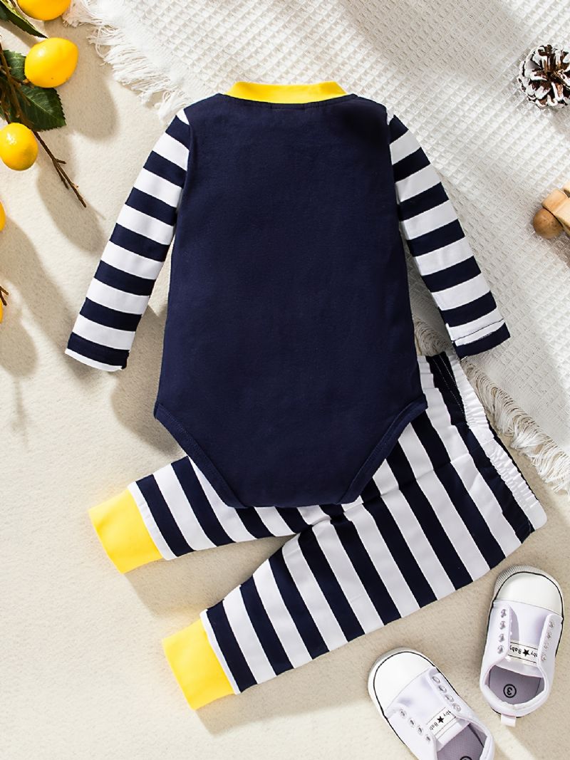 Bebis Pojkar Flickor Långärmad Rådjursmönster Romper + Randiga Byxor Set Nyfödda Spädbarn Bebiskläder Layette Set