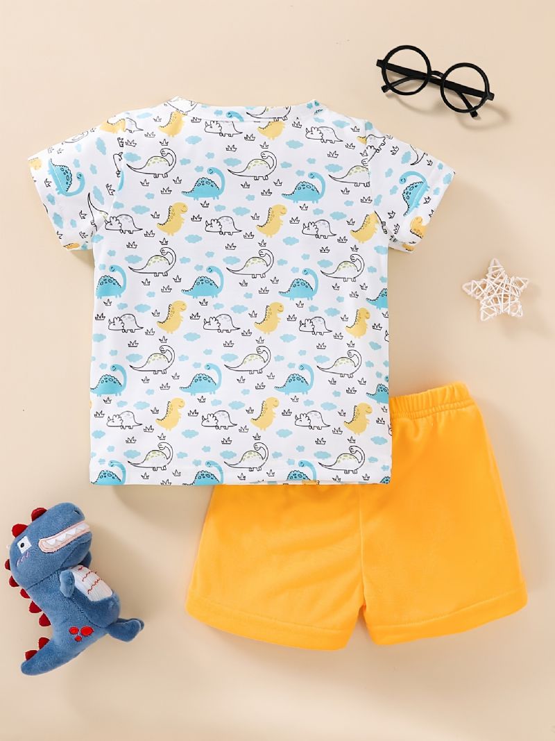 Bebis Pojkar Flickor Söt Tecknad Mini Dinosaurie Tryck T-shirt & Solida Shorts Set