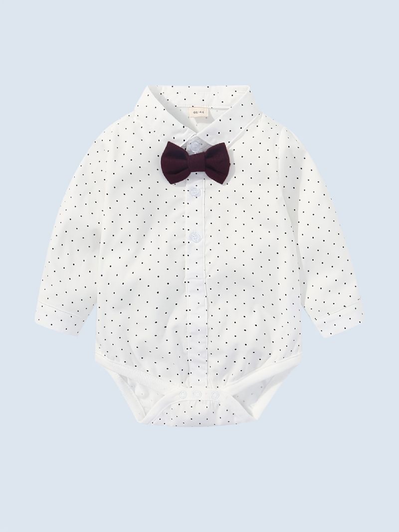 Bebis Pojkar Formella Gentleman Outfits Långärmad Polka Dot Romper + Rejäl Väst + Matchande Byxa Set Bebiskläder Till Jul