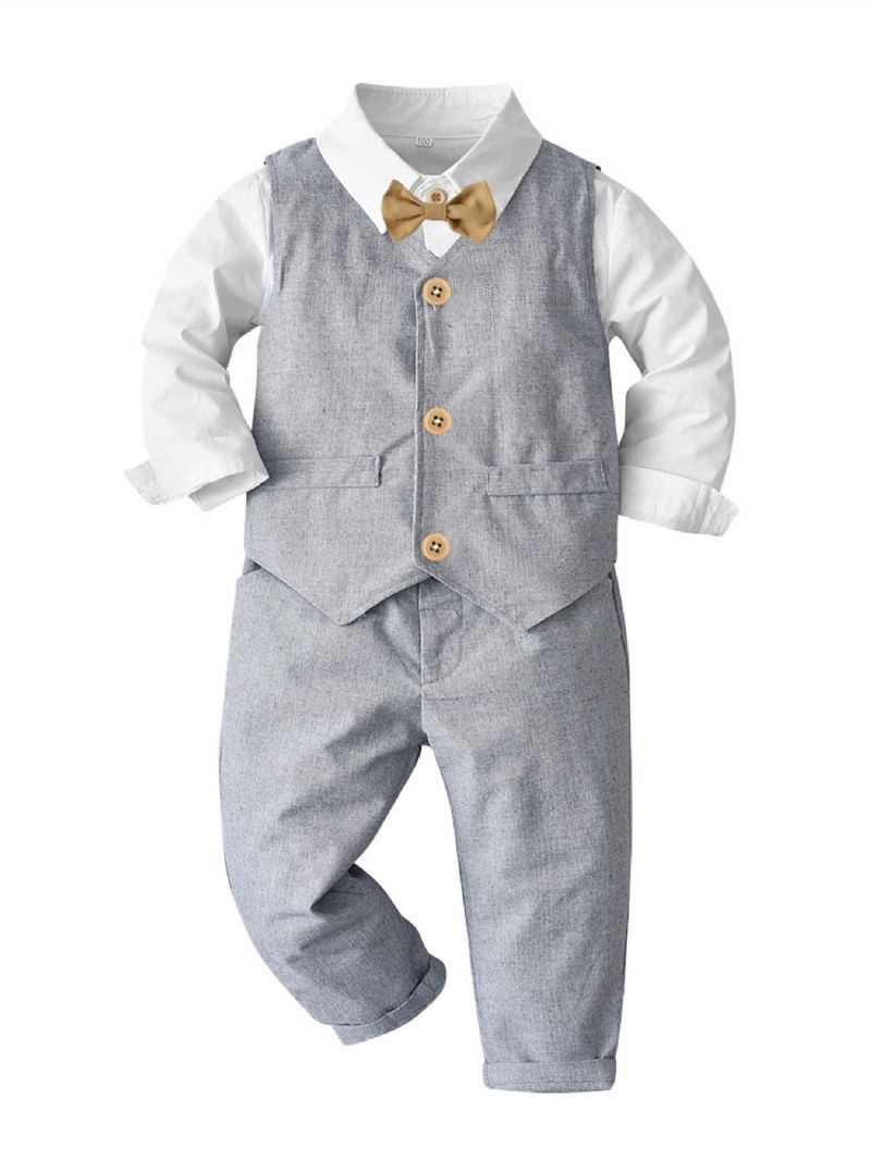 Bebis Pojkar Gentleman Outfit Långärmad Fluga Skjorta Romper & Västar & Byxor Set Barnkläder