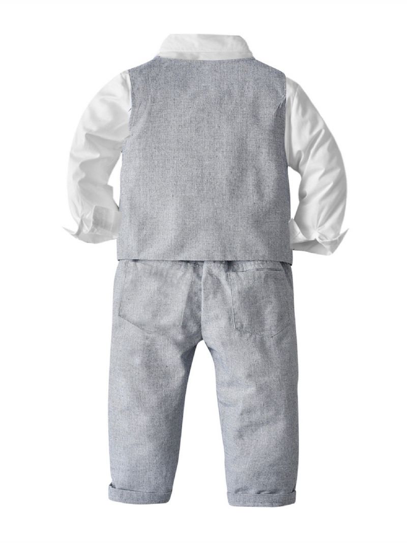 Bebis Pojkar Gentleman Outfit Långärmad Fluga Skjorta Romper & Västar & Byxor Set Barnkläder