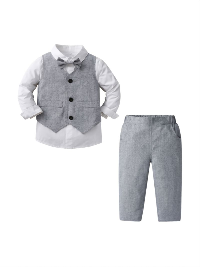 Bebis Pojkar Gentleman Outfit Långärmad Skjorta & Väst & Byxor Med Rosett