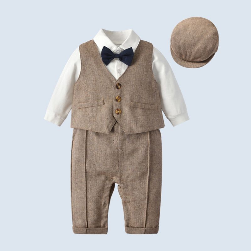 Bebis Pojkar Gentleman Suit 3pack (jumpsuits + Väst + Hat)