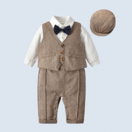 Bebis Pojkar Gentleman Suit 3pack (jumpsuits + Väst + Hat)