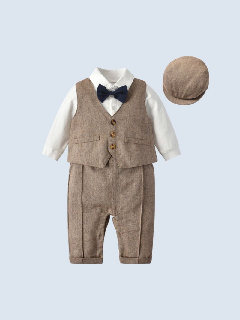 Bebis Pojkar Gentleman Suit 3pack (jumpsuits + Väst + Hat)