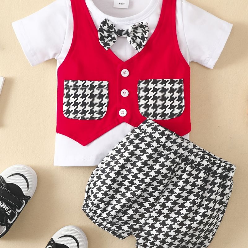 Bebis Pojkar Gentlemen Outfit Kortärmad & Houndstooth Shorts Set