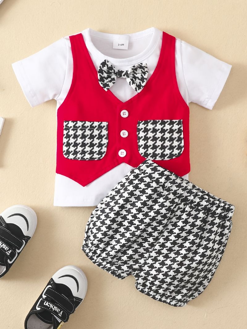 Bebis Pojkar Gentlemen Outfit Kortärmad & Houndstooth Shorts Set