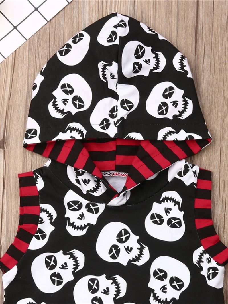 Bebis Pojkar Halloween Skull Tryckt Hooded Ärmlös Top & Printed Byx Set