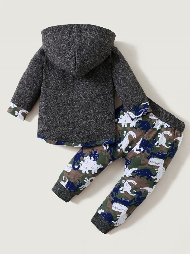 Bebis Pojkar Hoodie + Matchande Byxor Set Med Dinosaur Mönster För Vinter Kläder Outfit