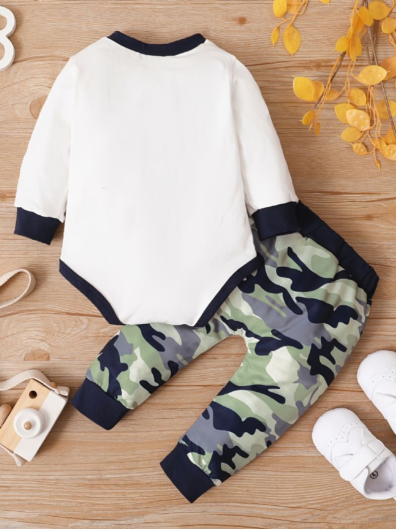 Bebis Pojkar Långärmad Romper Bodysuit + Matchande Camouflage Byxa Set Bebiskläder Outfit