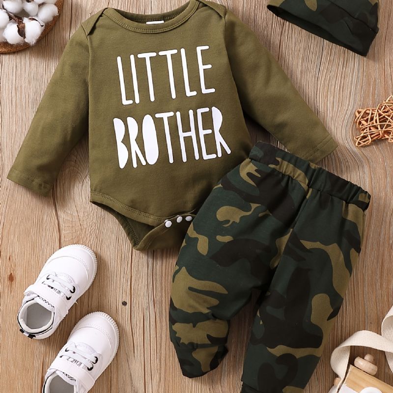 Bebis Pojkar Långärmad Romper & Camouflage Byxor & Hatt Set Kläder Outfit Body Onesie