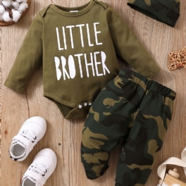 Bebis Pojkar Långärmad Romper & Camouflage Byxor & Hatt Set Kläder Outfit Body Onesie