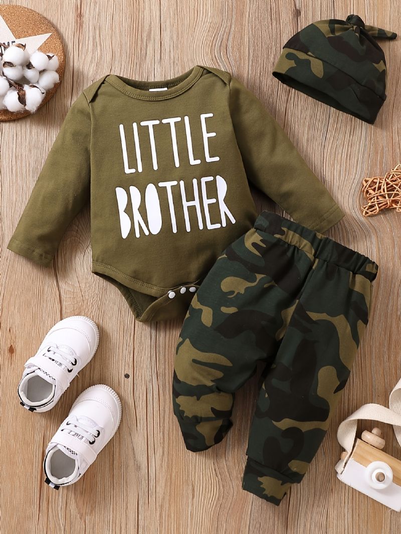 Bebis Pojkar Långärmad Romper & Camouflage Byxor & Hatt Set Kläder Outfit Body Onesie