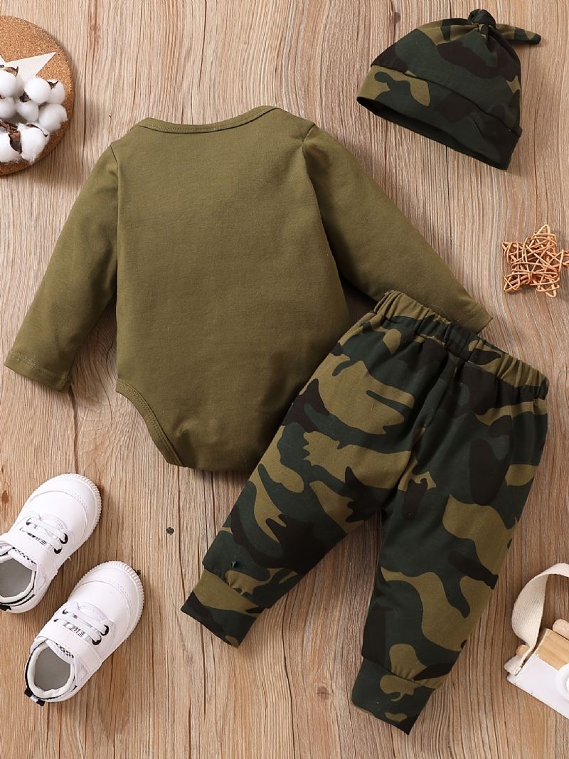 Bebis Pojkar Långärmad Romper & Camouflage Byxor & Hatt Set Kläder Outfit Body Onesie