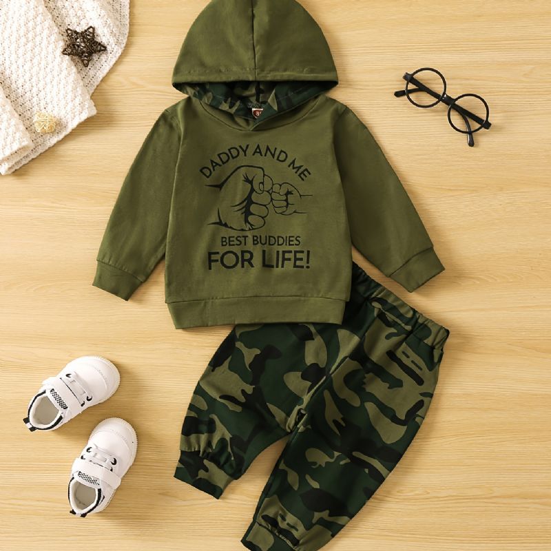 Bebis Pojkar Letter Print Camouflage Hoodie Sweatshirt Byx Set