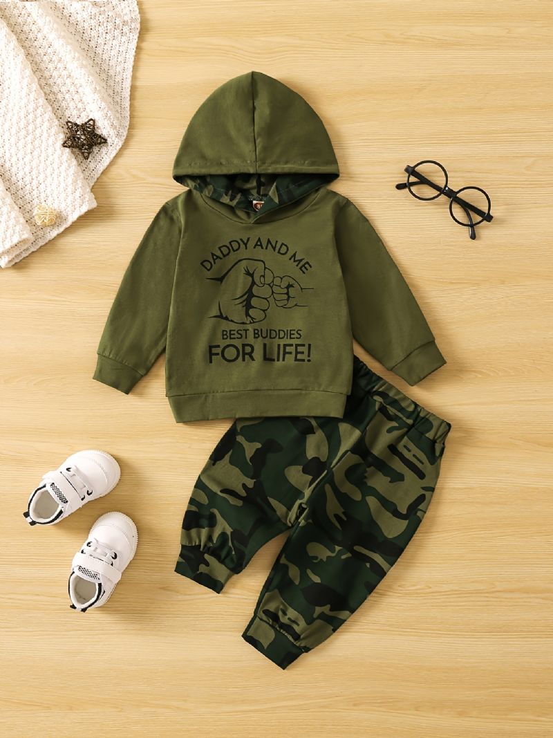 Bebis Pojkar Letter Print Camouflage Hoodie Sweatshirt Byx Set