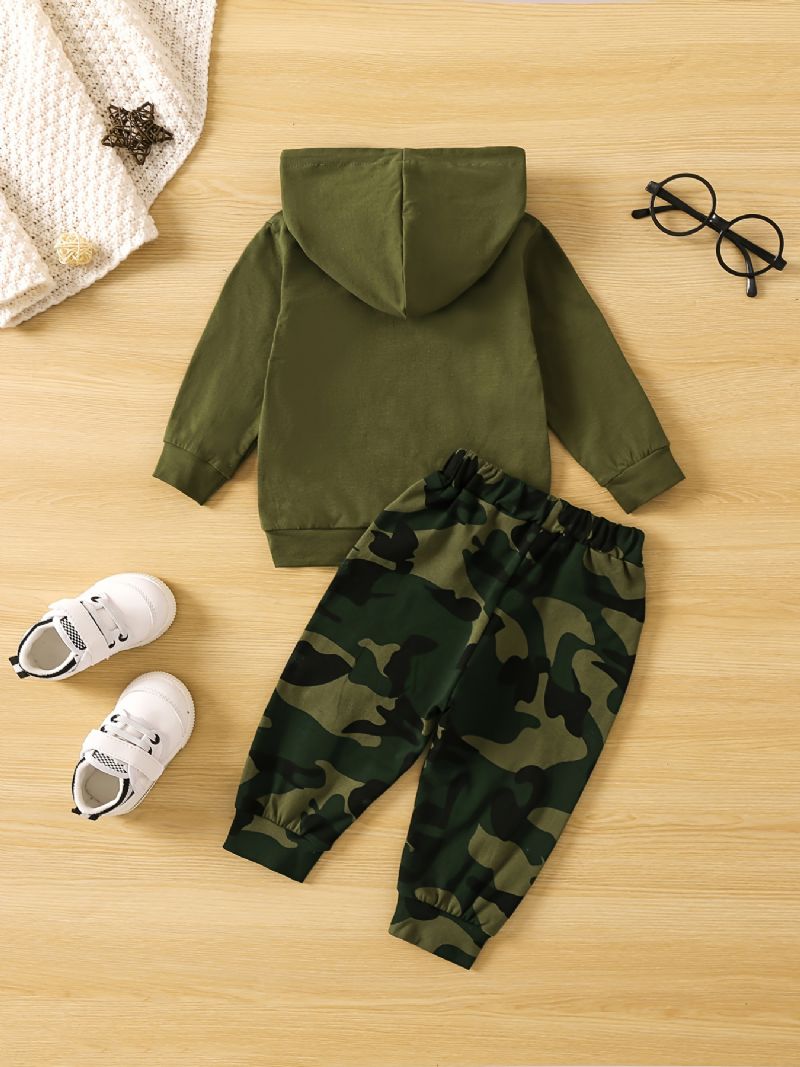 Bebis Pojkar Letter Print Camouflage Hoodie Sweatshirt Byx Set