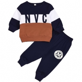 Bebis Pojkar Pullover Sweatshirt & Matchande Joggingbyxor Set För Höst Och Vinter Nytt