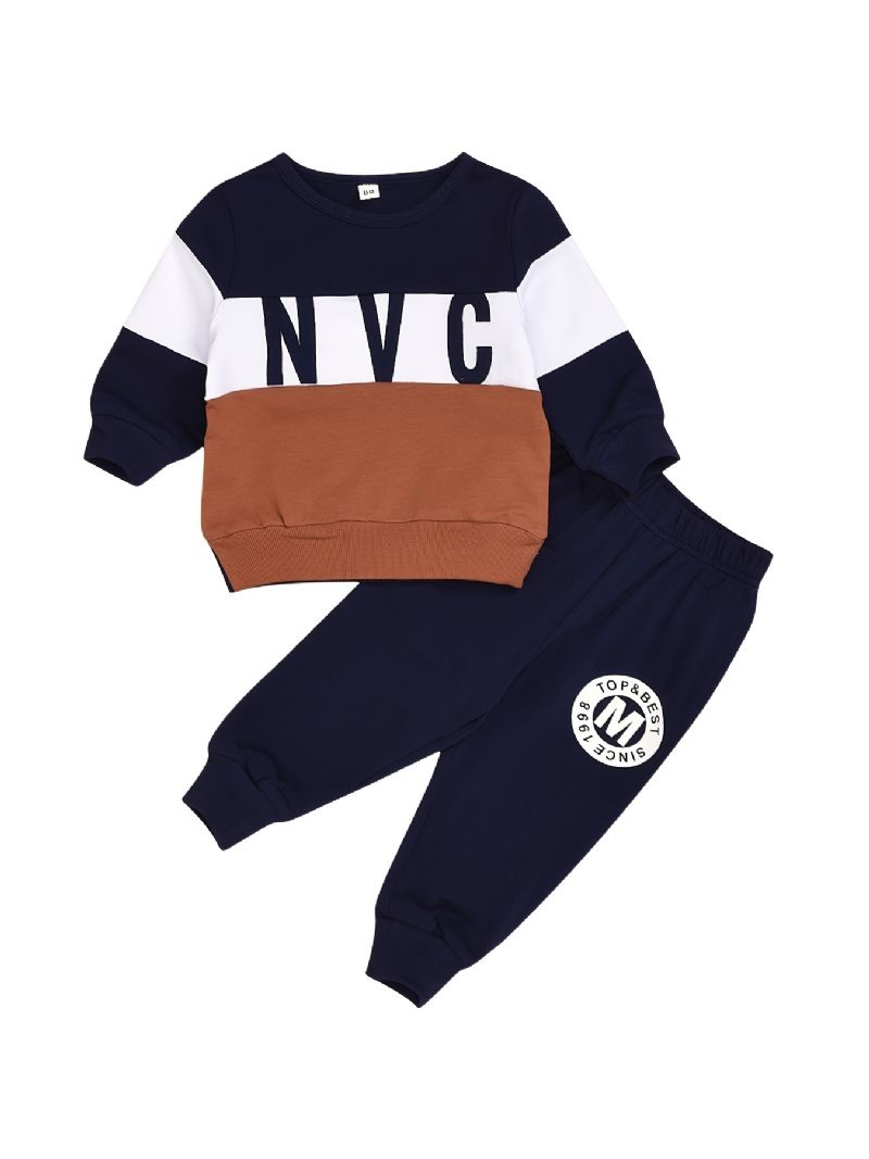 Bebis Pojkar Pullover Sweatshirt & Matchande Joggingbyxor Set För Höst Och Vinter Nytt