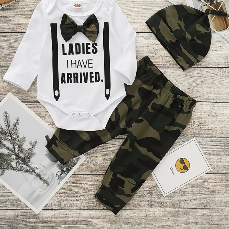 Bebis Pojkar Rompers & Camo Byxor & Hatt Nyfödd Gentleman Kostym Till Jul