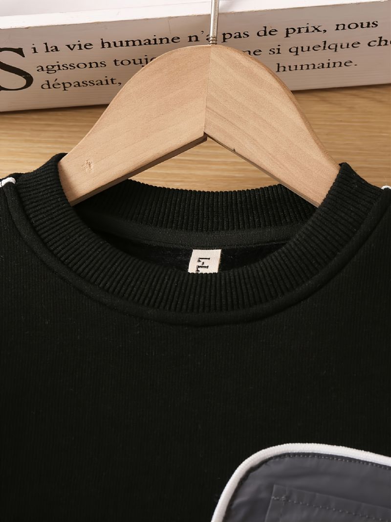 Bebis Pojkar Rund Neck Långärmad Pocket Sweatshirt Byxuppsättning Vinter Höst