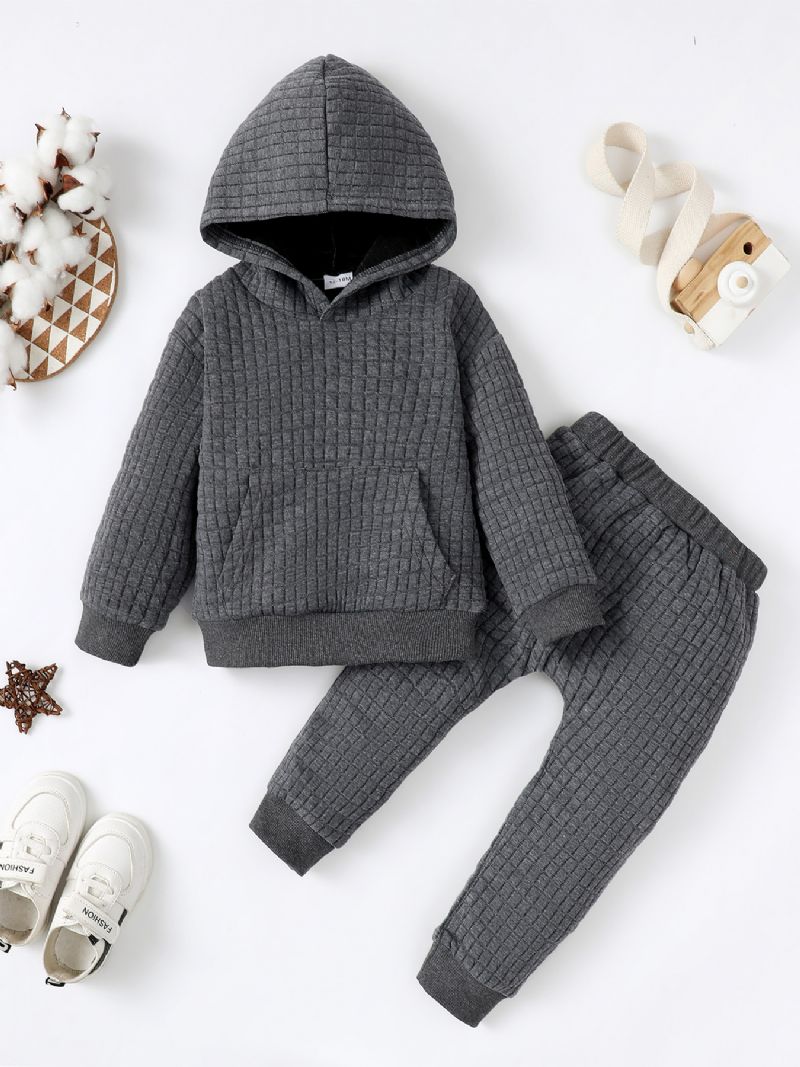 Bebis Pojkar Solid Hoodies Sweatshirt Topp & Byxor Set Vinter Set