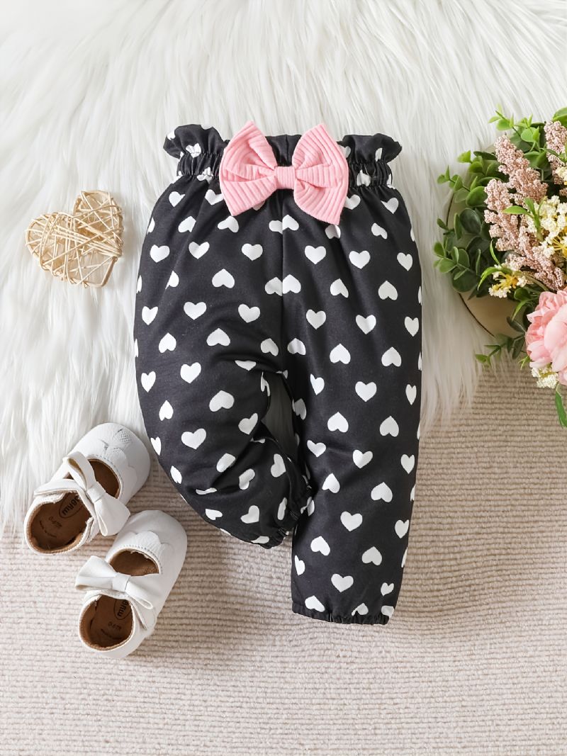 Bebis Småbarn Flickor Bomulls Långärmade Bodysuits Romper + Hjärtmönster Byxor + Pannband Outfit Set Bebiskläder