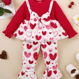 Bebis Småbarn Flickor Bowknot Långärmad Topp + Matchande Utsvängda Byxor Med Blommönster Set Barn Outfit För Jul