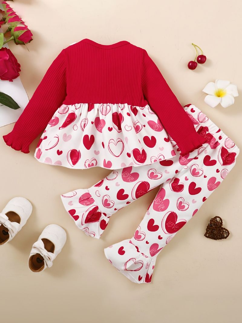 Bebis Småbarn Flickor Bowknot Långärmad Topp + Matchande Utsvängda Byxor Med Blommönster Set Barn Outfit För Jul