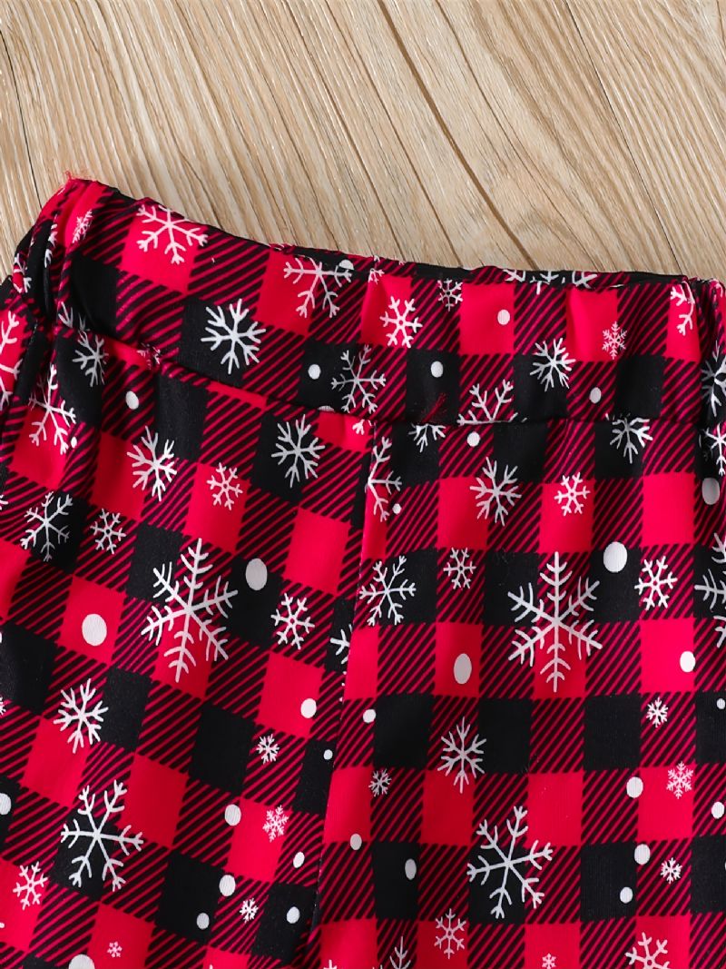 Christmas Set Barn Rompers Crew Neck Pläd Långärmad Flare Leg Pants Set