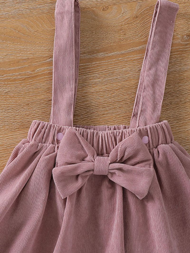 Flickans Söta Bokstav Peachy Tryckt Bow Strap Dress Set