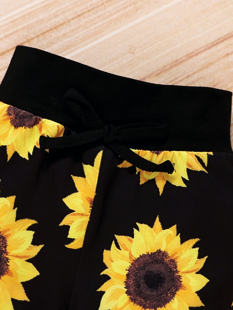 Flickor Alfabetstryck Enfärgad Långärmad Romper Body + Sunflower Print Byxset Barnkläder