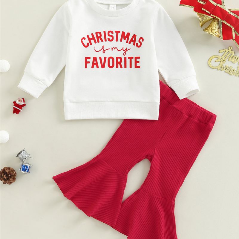 Flickor Alphabet Print Christmas Sweatshirt & Flared Byx Set