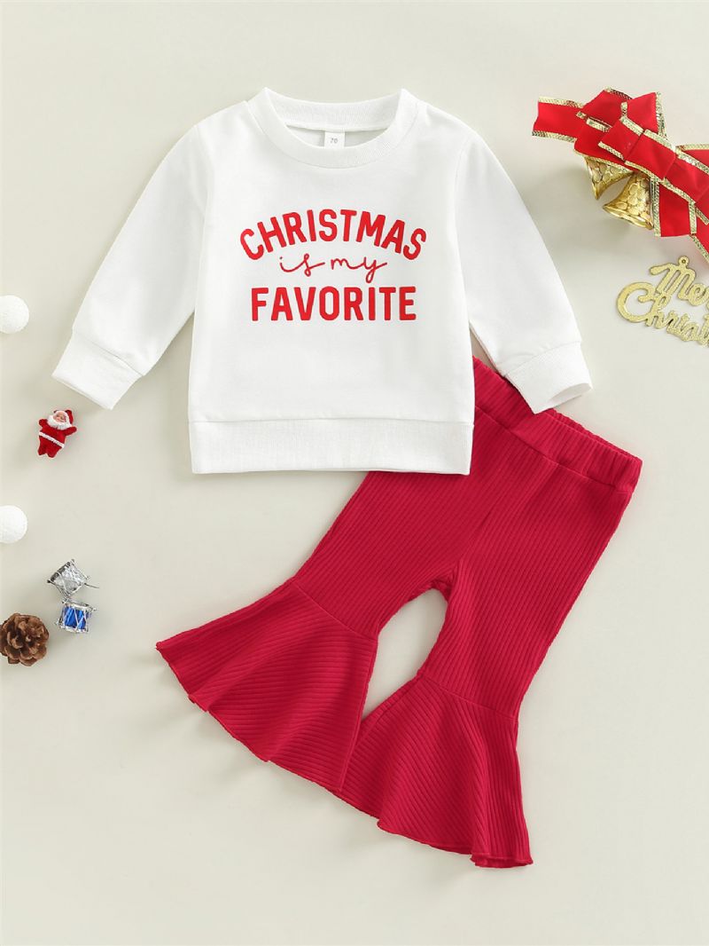 Flickor Alphabet Print Christmas Sweatshirt & Flared Byx Set