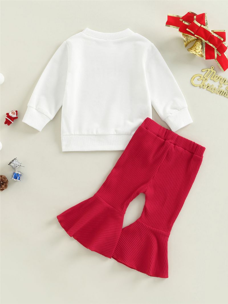 Flickor Alphabet Print Christmas Sweatshirt & Flared Byx Set