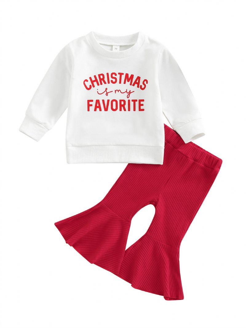 Flickor Alphabet Print Christmas Sweatshirt & Flared Byx Set