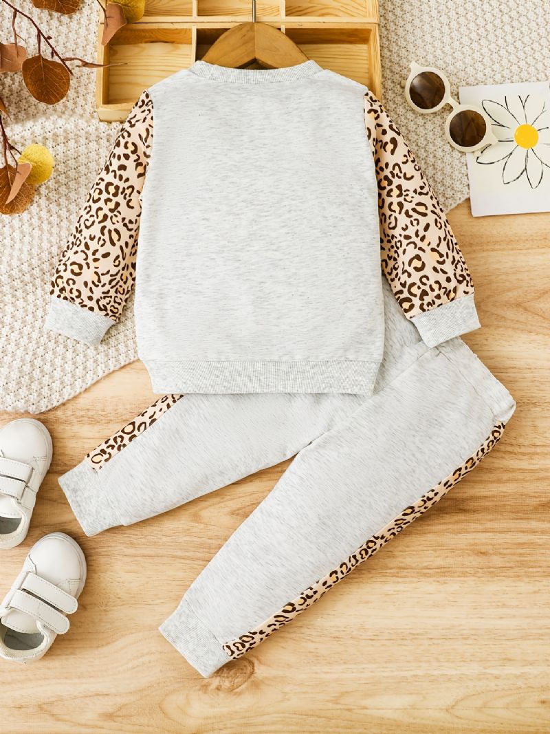 Flickor Casual Leopard Unicorn Print Set Med Color Block Pullover Sweatshirt & Sweatpants