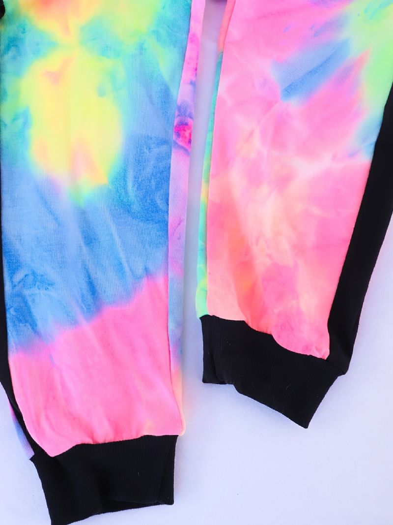 Flickor Casual Tie Dye Print Set Med Långärmad Kort Tröja Sweatshirt & Sweatpants Set