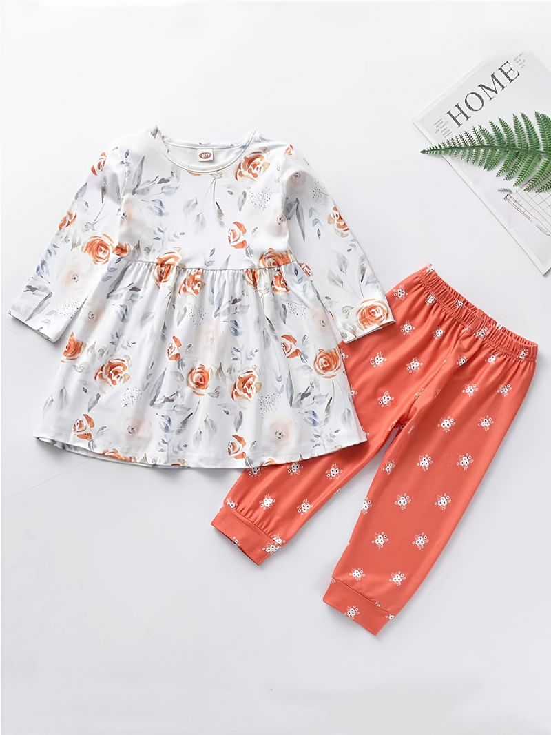 Flickor Elegant Söt Ditsy Print Set Med Blommig Topp & Byxor