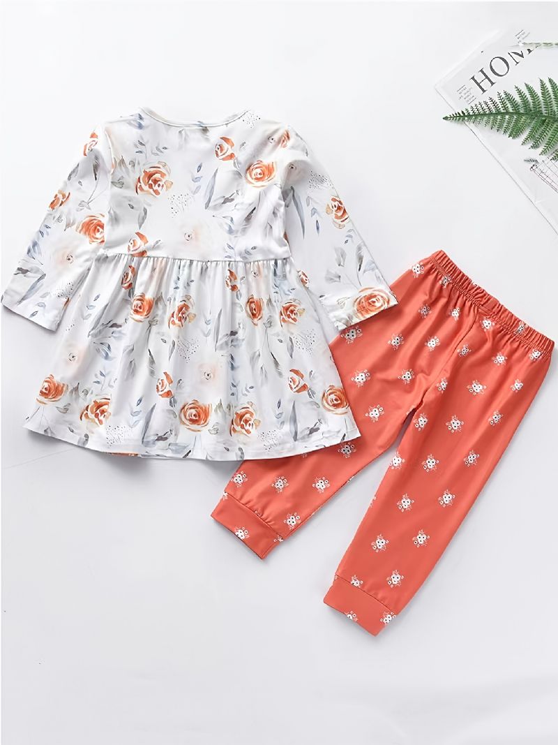 Flickor Elegant Söt Ditsy Print Set Med Blommig Topp & Byxor