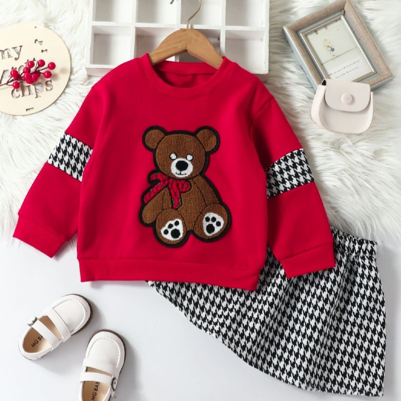 Flickor Fleece Bear Sweatshirt Kjol Set